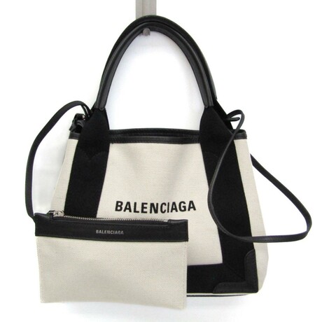 Balenciaga // Canvas + Leather Navy Cabas Handbag // Black + Off-White // Pre-Owned