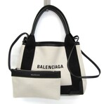 Balenciaga // Canvas + Leather Navy Cabas Handbag // Black + Off-White // Pre-Owned