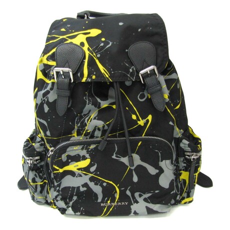 Burberry // Leather + Nylon Splash Print Backpack // Black + Gray + Yellow // Pre-Owned