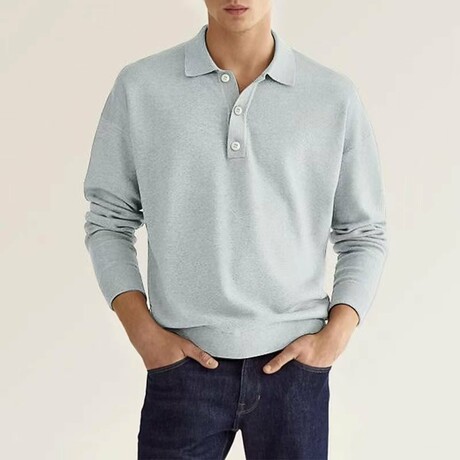 Long Sleeve Button Polo Shirt // Light Gray (XS)