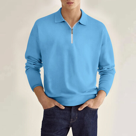 Long Sleeve Quarter Zip Polo Shirt Style 1 // Light Blue (XS)