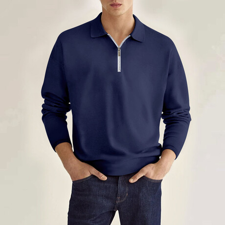 Long Sleeve Quarter Zip Polo Shirt // Navy Blue (XS)