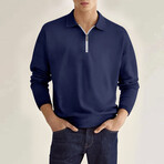 Long Sleeve Quarter Zip Polo Shirt // Navy Blue (S)