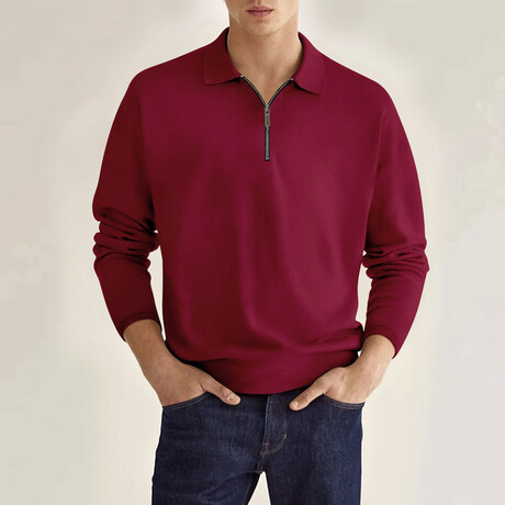 Long Sleeve Quarter Zip Polo Shirt // Red (XS)