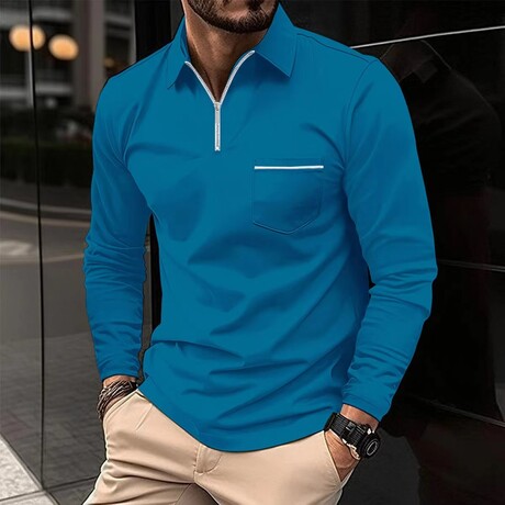 Long Sleeve Button Polo w/Pocket Style 2 // Blue (XS)