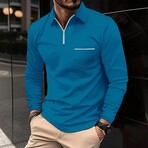 Long Sleeve Button Polo w/Pocket Style 2 // Blue (M)