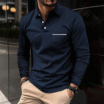 Long Sleeve Button Polo w/Pocket // Navy Blue (S)