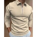 Soft Striped Long Sleeve Quarter-Zip Polo Shirt // Khaki (XL)