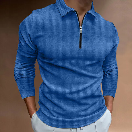 Long Sleeve Waffled Quarter-Zip Polo Shirt // Blue (XS)