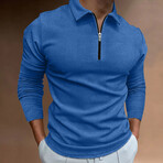 Long Sleeve Waffled Quarter-Zip Polo Shirt // Blue (S)