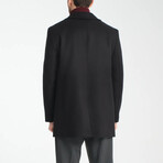 Plain Slim Fit Notch Collar Metal Button Double Breasted Coat // Black (XL)