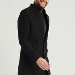 Plain Slim Fit Pointed Collar Buttoned Coat // Black (L)