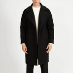 Plain Slim Fit Notch Collar Coat // Black (2XL)