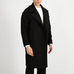 Plain Slim Fit Notch Collar Coat // Black (2XL)