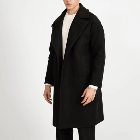 Plain Slim Fit Notch Collar Coat // Black (S)