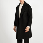 Plain Slim Fit Notch Collar Coat // Black (2XL)