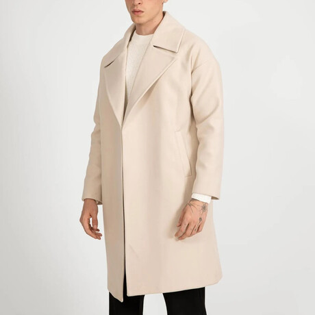 Plain Slim Fit Notch Collar Coat // Beige (S)