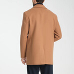 Plain Slim Fit Notch Collar Metal Button Double Breasted Coat // Taba (S)