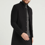 Plain Slim Fit Pointed Collar Buttoned Coat // Black (L)