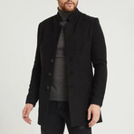 Plain Slim Fit Pointed Collar Buttoned Coat // Black (L)