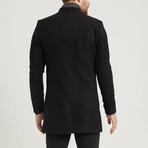 Plain Slim Fit Pointed Collar Buttoned Coat // Black (L)