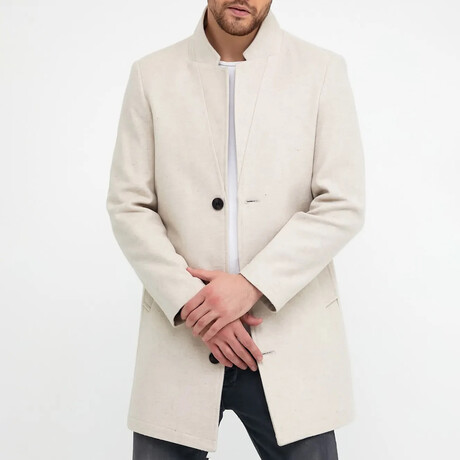 Plain Slim Fit Pointed Collar Buttoned Coat // Cream (S)