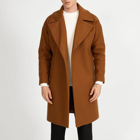 Plain Slim Fit Notch Collar Coat // Camel (S)