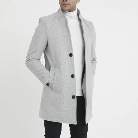 Plain Slim Fit Pointed Collar Buttoned Coat // Gray (S)