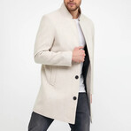 Plain Slim Fit Pointed Collar Buttoned Coat // Cream (XL)