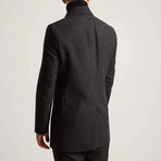 Plain Slim Fit Pointed Collar Buttoned Double Breasted Coat // Dark Gray (M)