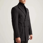 Plain Slim Fit Pointed Collar Buttoned Double Breasted Coat // Dark Gray (M)