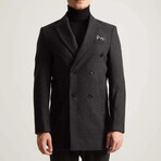 Plain Slim Fit Pointed Collar Buttoned Double Breasted Coat // Dark Gray (M)