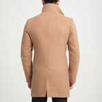 Plain Slim Fit Stand Collar Hidden Button Coat // Brown (2XL)