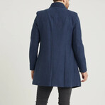 Plain Slim Fit Pointed Collar Buttoned Coat // Navy Blue (XL)