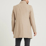 Plain Slim Fit Pointed Collar Buttoned Coat // Beige (XL)