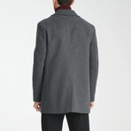 Plain Slim Fit Notch Collar Metal Button Double Breasted Coat // Dark Gray (S)