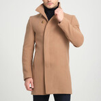 Plain Slim Fit Stand Collar Hidden Button Coat // Brown (2XL)