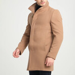 Plain Slim Fit Stand Collar Hidden Button Coat // Brown (2XL)