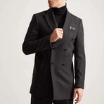 Plain Slim Fit Pointed Collar Buttoned Double Breasted Coat // Dark Gray (M)