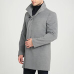 Plain Slim Fit Stand Collar Hidden Button Coat // Gray (XL)