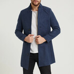 Plain Slim Fit Pointed Collar Buttoned Coat // Navy Blue (XL)