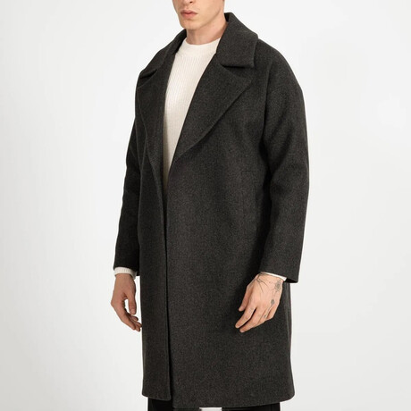 Plain Slim Fit Notch Collar Coat // Dark Gray (S)