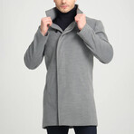 Plain Slim Fit Stand Collar Hidden Button Coat // Gray (XL)