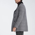 Plaid Slim Fit Notch Collar Double Breasted Coat // Gray (2XL)