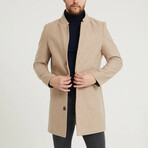 Plain Slim Fit Pointed Collar Buttoned Coat // Beige (XL)