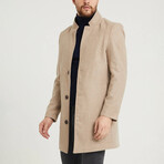 Plain Slim Fit Pointed Collar Buttoned Coat // Beige (XL)