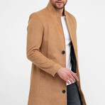 Plain Slim Fit Pointed Collar Buttoned Coat // Taba (2XL)