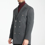 Plain Slim Fit Notch Collar Metal Button Double Breasted Coat // Dark Gray (S)