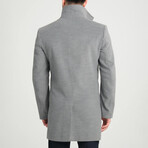 Plain Slim Fit Stand Collar Hidden Button Coat // Gray (XL)