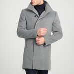 Plain Slim Fit Stand Collar Hidden Button Coat // Gray (XL)